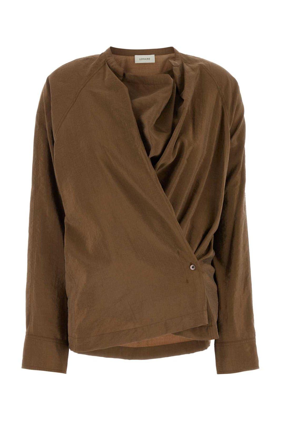 Shop Lemaire Long-sleeved Twisted Straight Hem Shirt In Brown