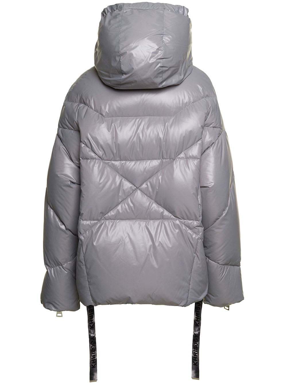 Shop Khrisjoy Grey Puff Khris Iconic Oversized Down Jacket With Hood In Polyester Woman In Metallic