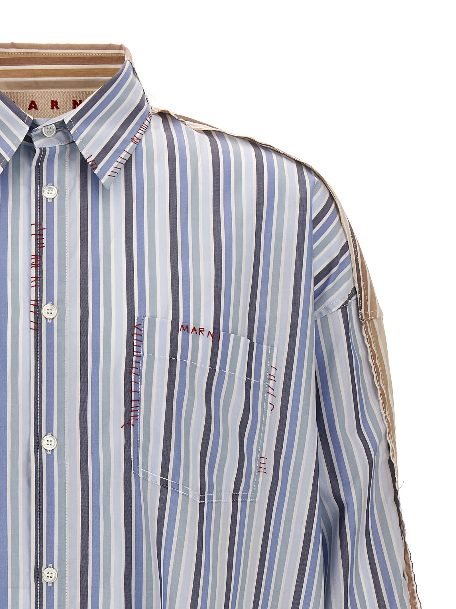 Shop Marni Unfinished Striped Shirt In Multicolor