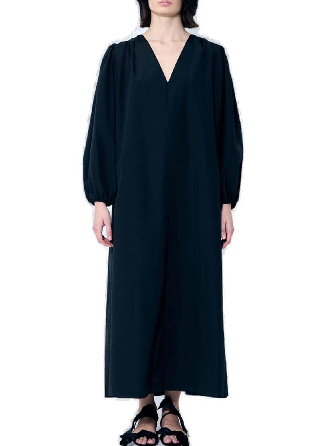 The Row Beauvoir Silk And Wool Maxi Dress In Black