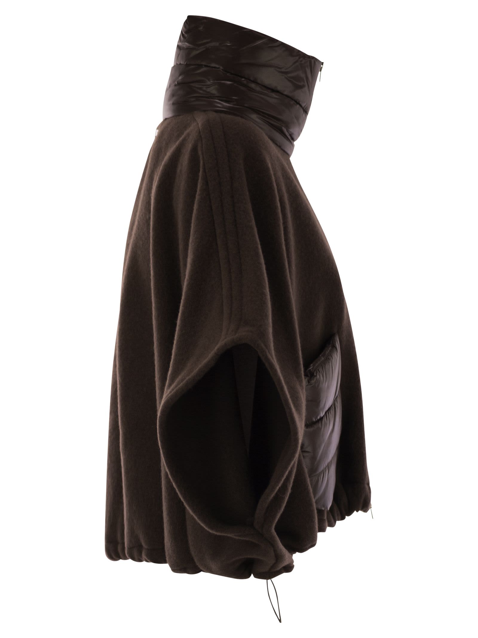 Herno Resort Poncho In Wool And Cashemre With Ultralight Nylon Details In Brown