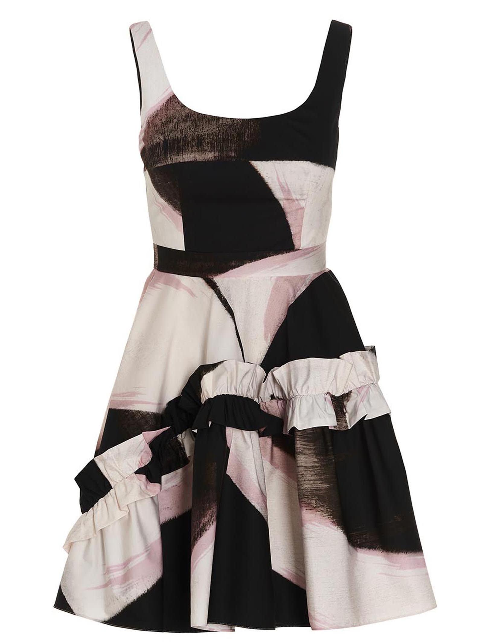 Shop Alexander Mcqueen Flounced Print Dress In Black