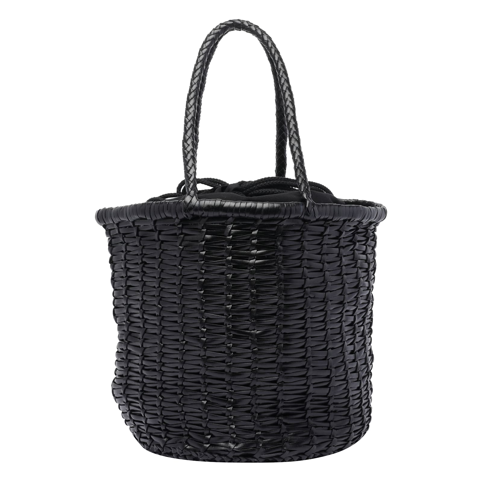 Dragon Diffusion Woven Texture Bucket Bag With Tassel Detail In Black