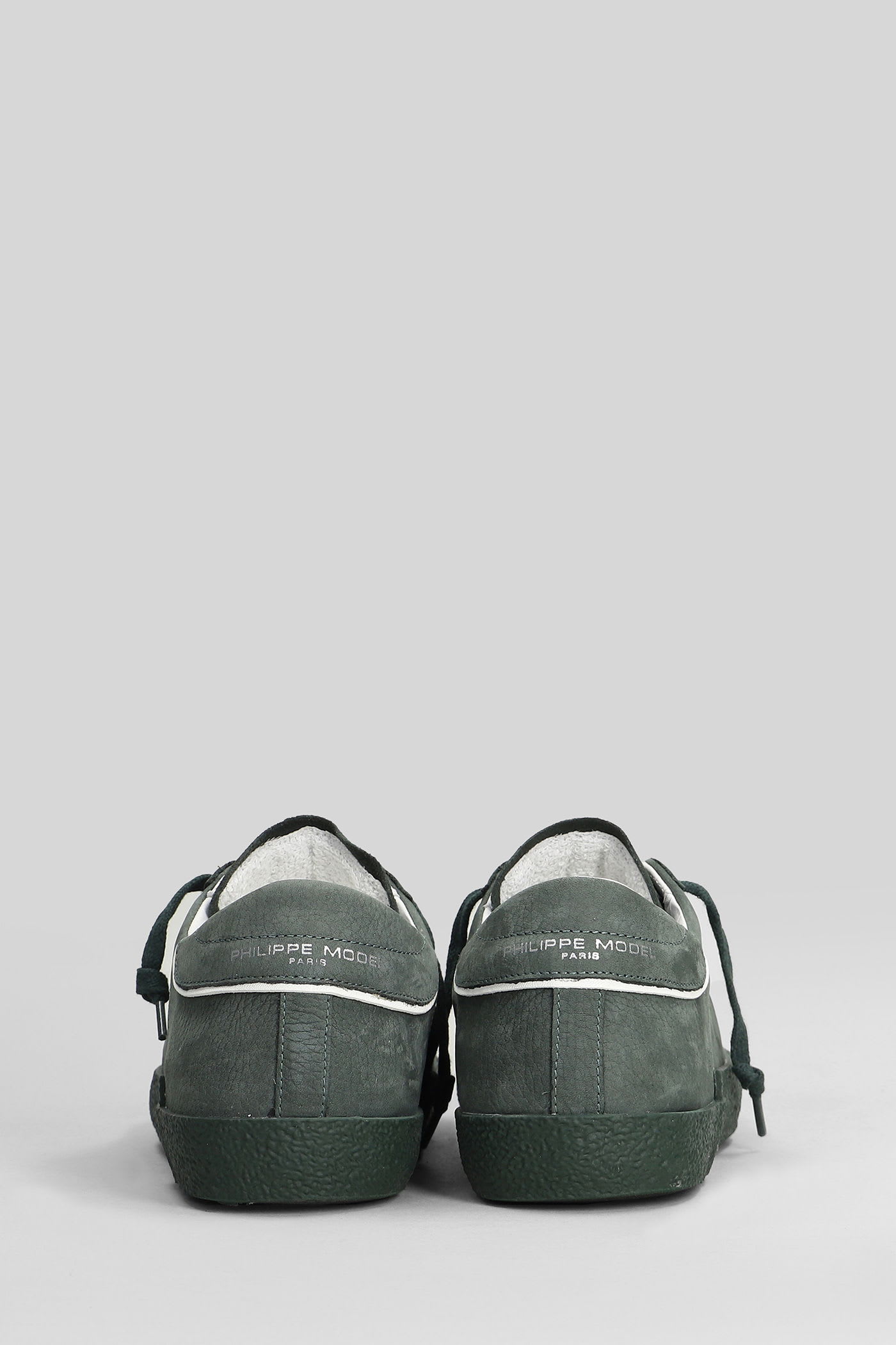 Philippe Model Prsx Low Sneakers In Green Suede And Leather In Green