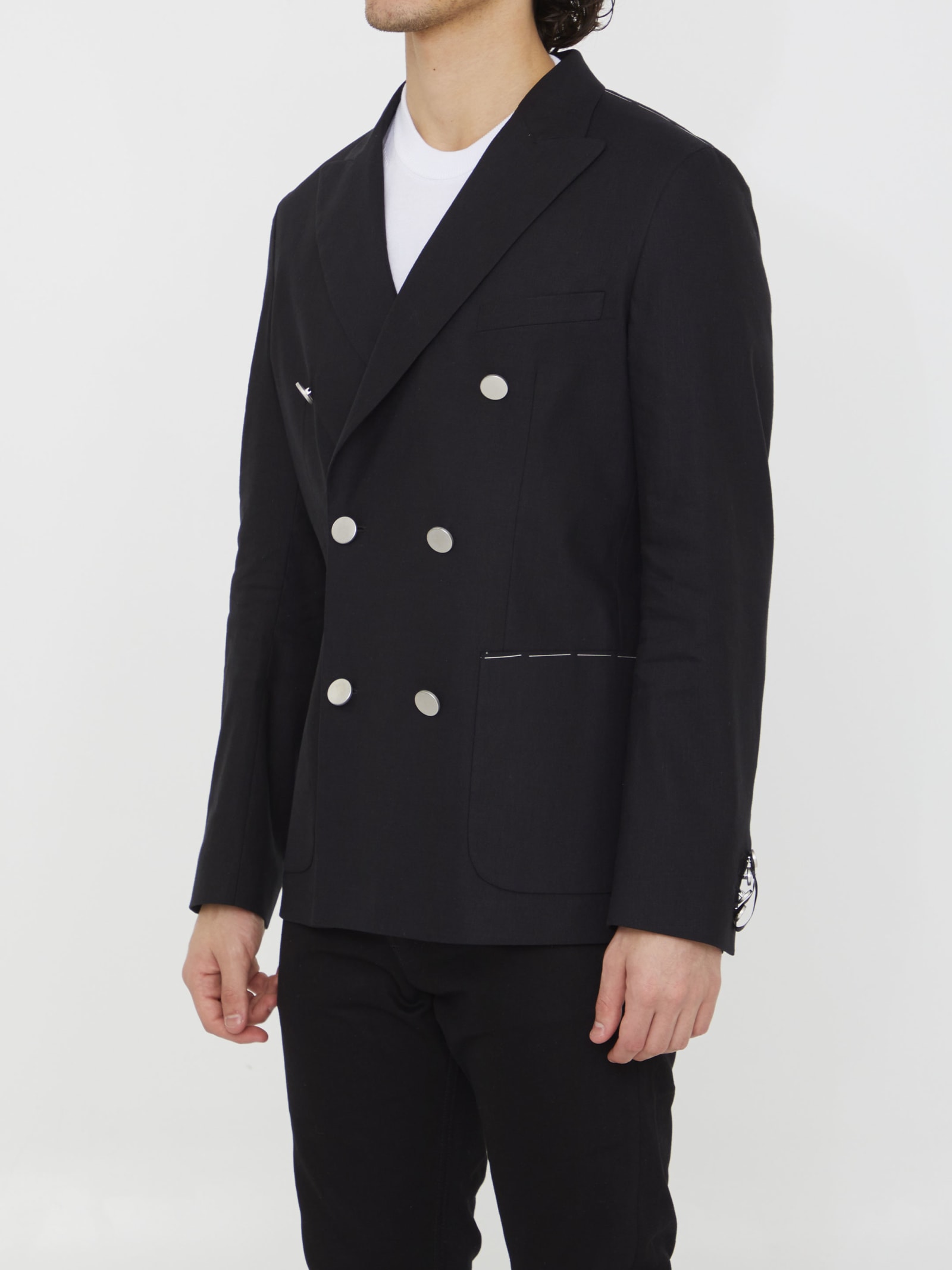 Shop Tonello Double-breasted Stretch Jacket In Black