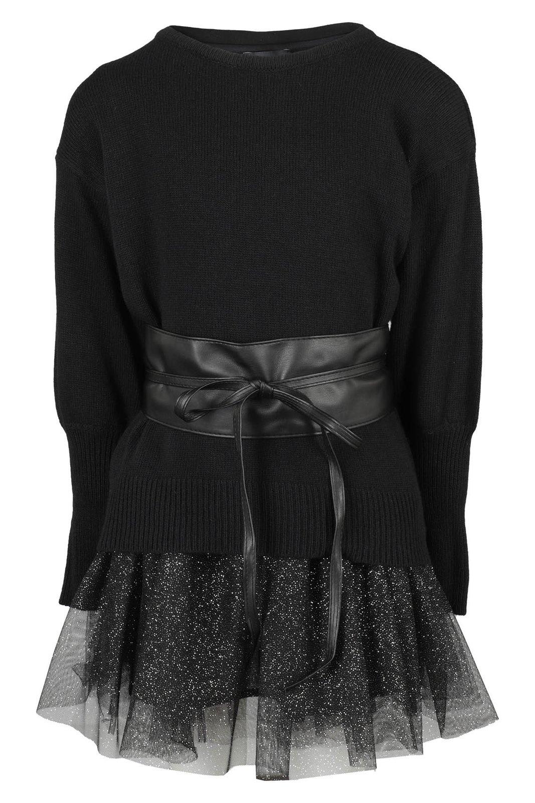Monnalisa Kids' Lurex Knit Long-sleeved Dress In Black
