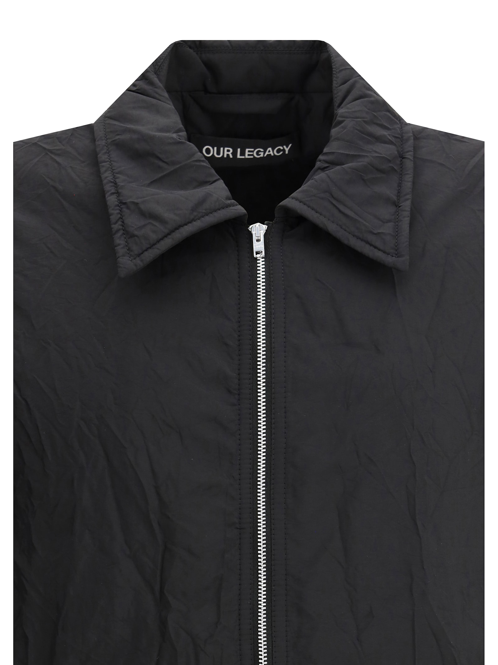 Our Legacy Jacket With Collar In Shining Black Crinkle Solaro