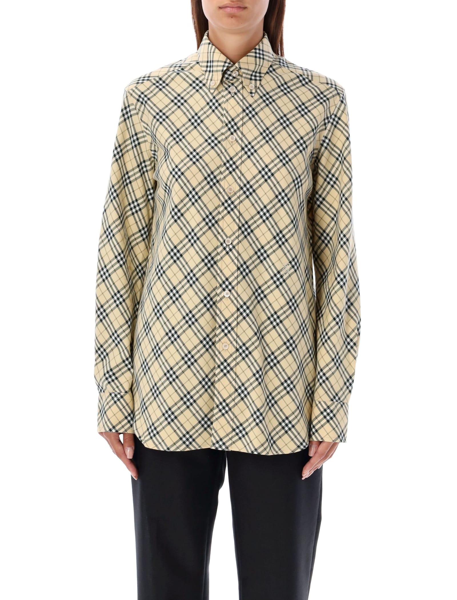 Shop Burberry Checked Oversized Shirt In Grain Ip Check