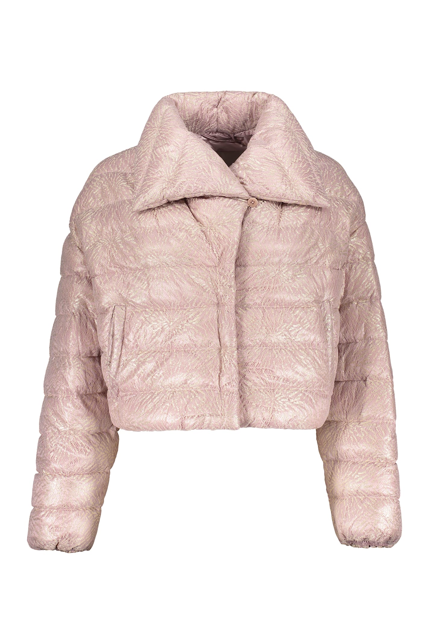 Herno Lace Cropped Puffer Jacket In Pink