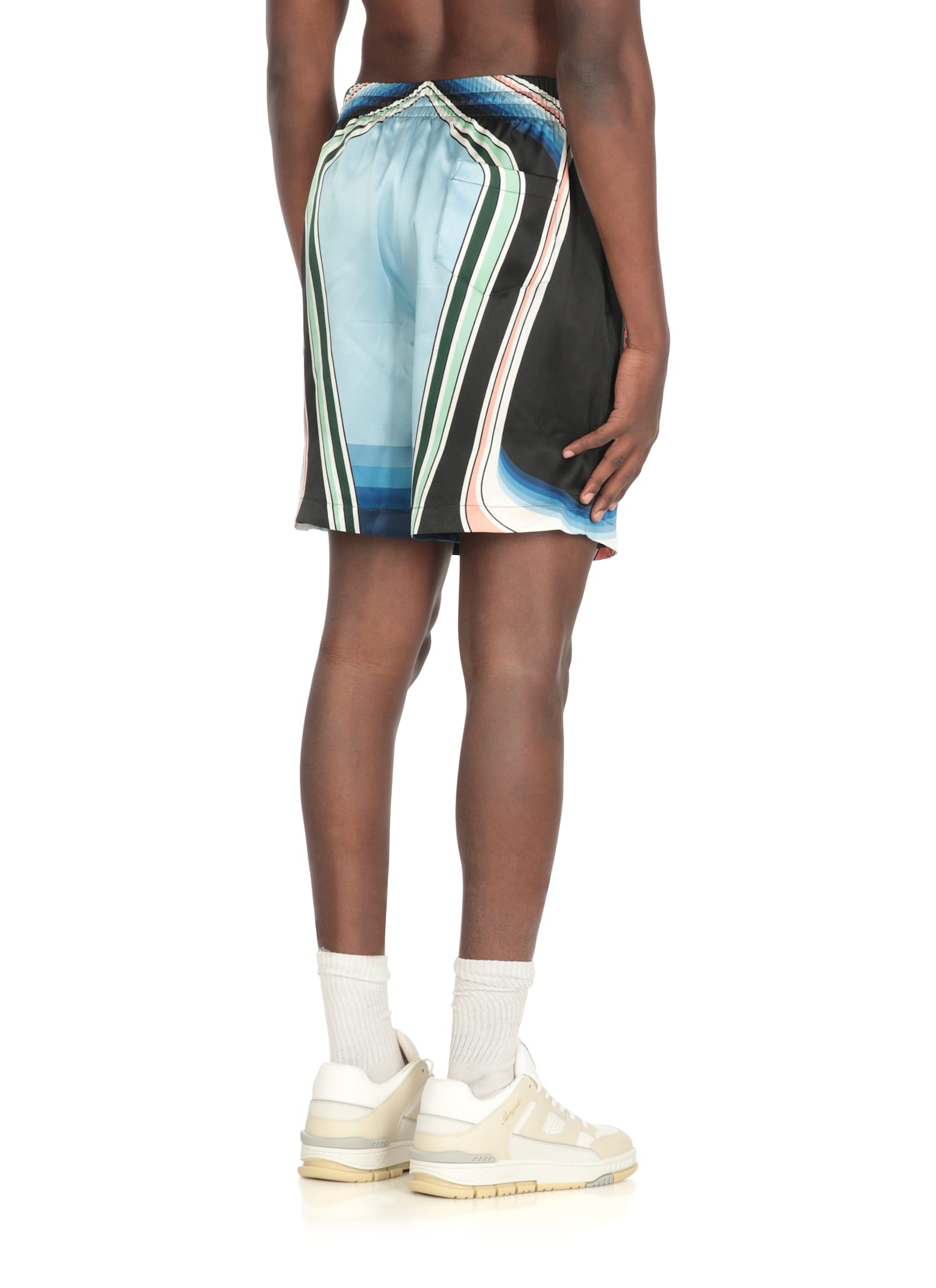 Casablanca Graphic Mountain Straight-leg Logo-print Silk-twill Drawstring Shorts In Black