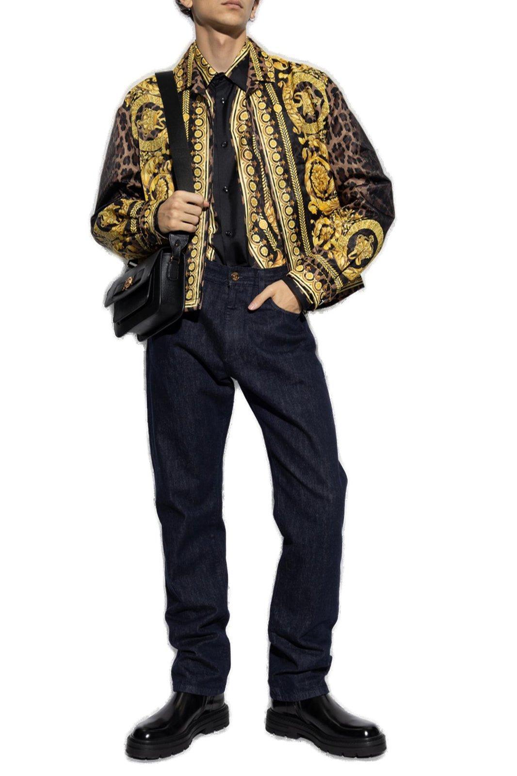 Shop Versace Barocco-printed Button-up Shirt In Golden