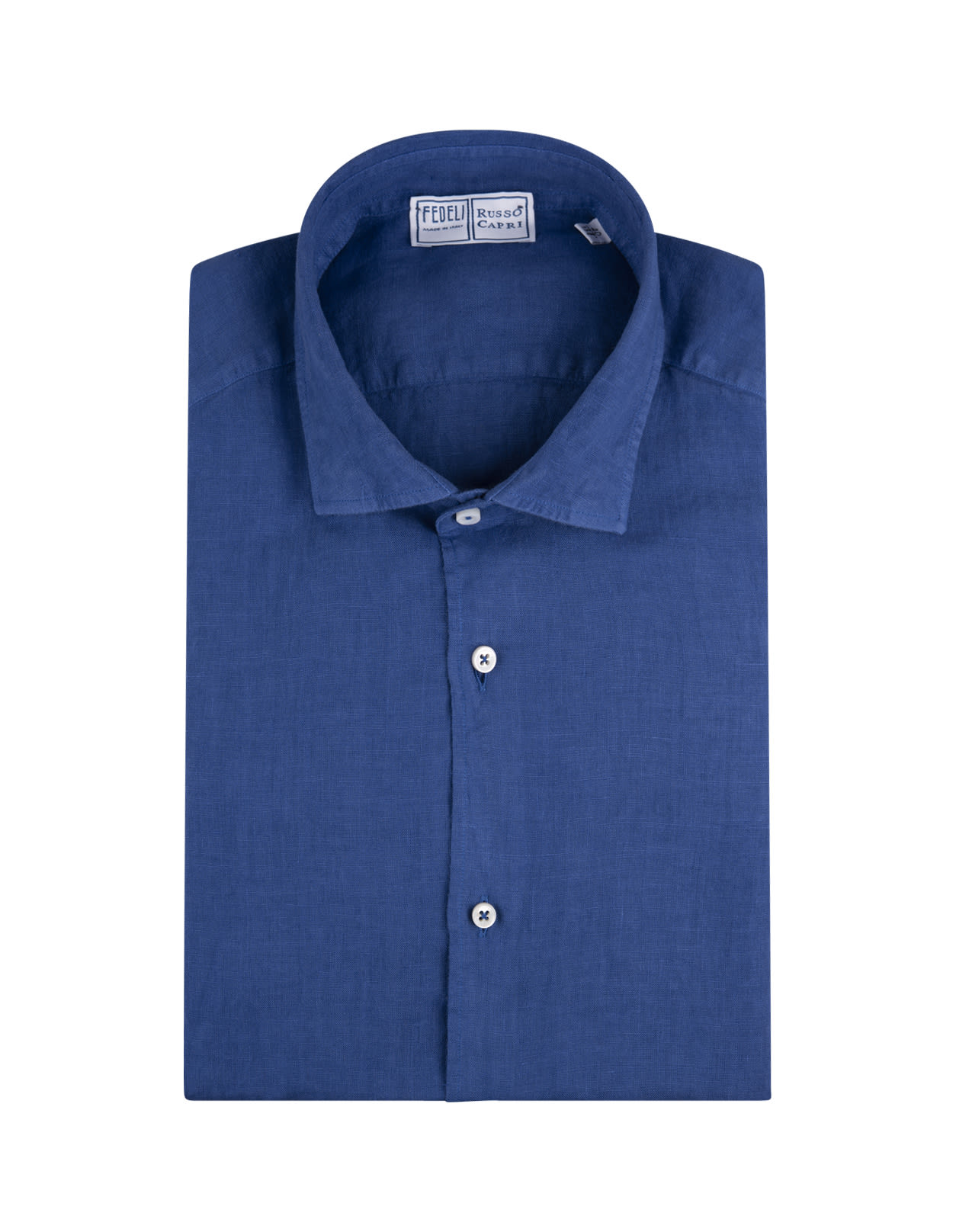 FEDELI ROYAL BLUE LINEN CLASSIC SHIRT