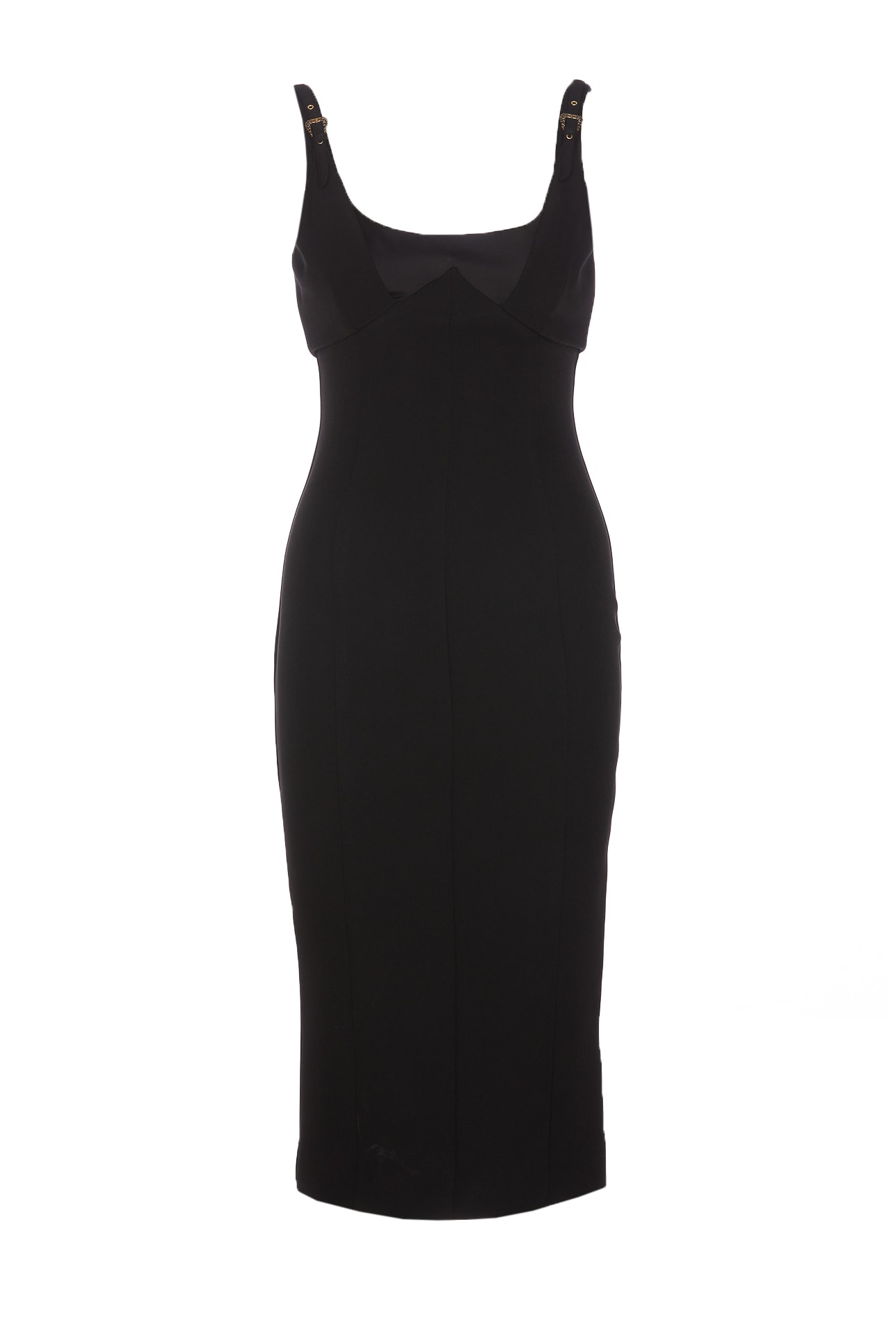 Versace Jeans Couture Square-neck Cady Midi Dress In Black