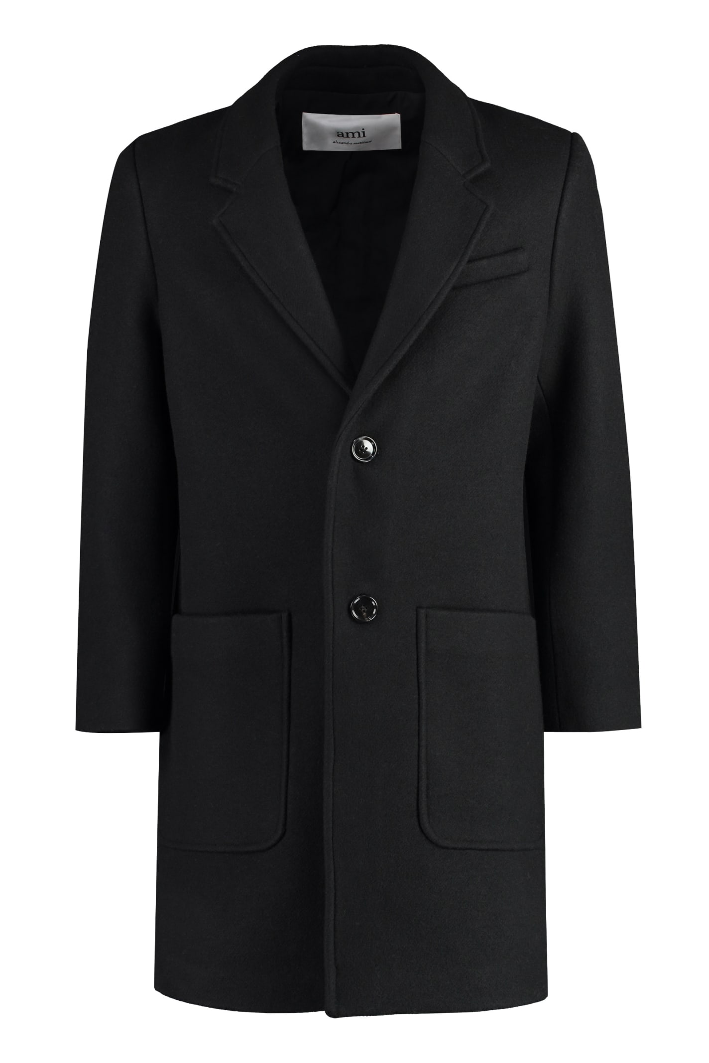 Shop Ami Alexandre Mattiussi Single-breasted Wool Coat In Black