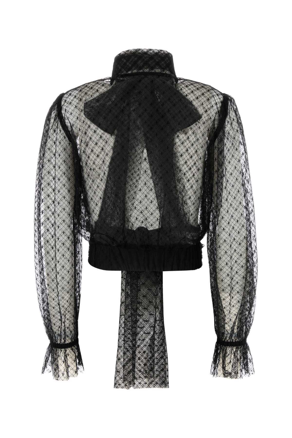 Dolce & Gabbana Lace Blouse With Bow Detail And Ruffle Cuffs In Nero