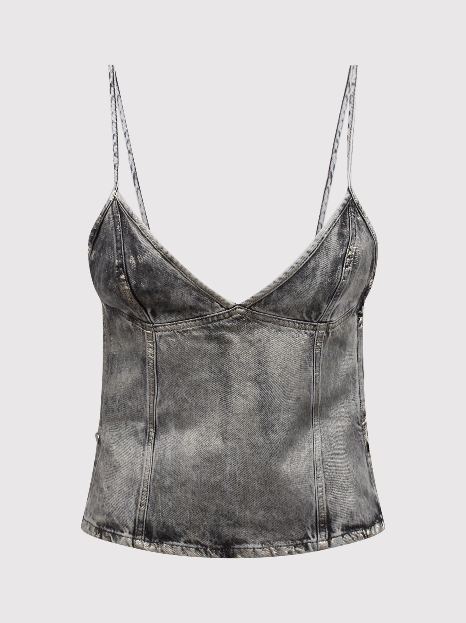 Fulsy Top In Shiny Coated Denim