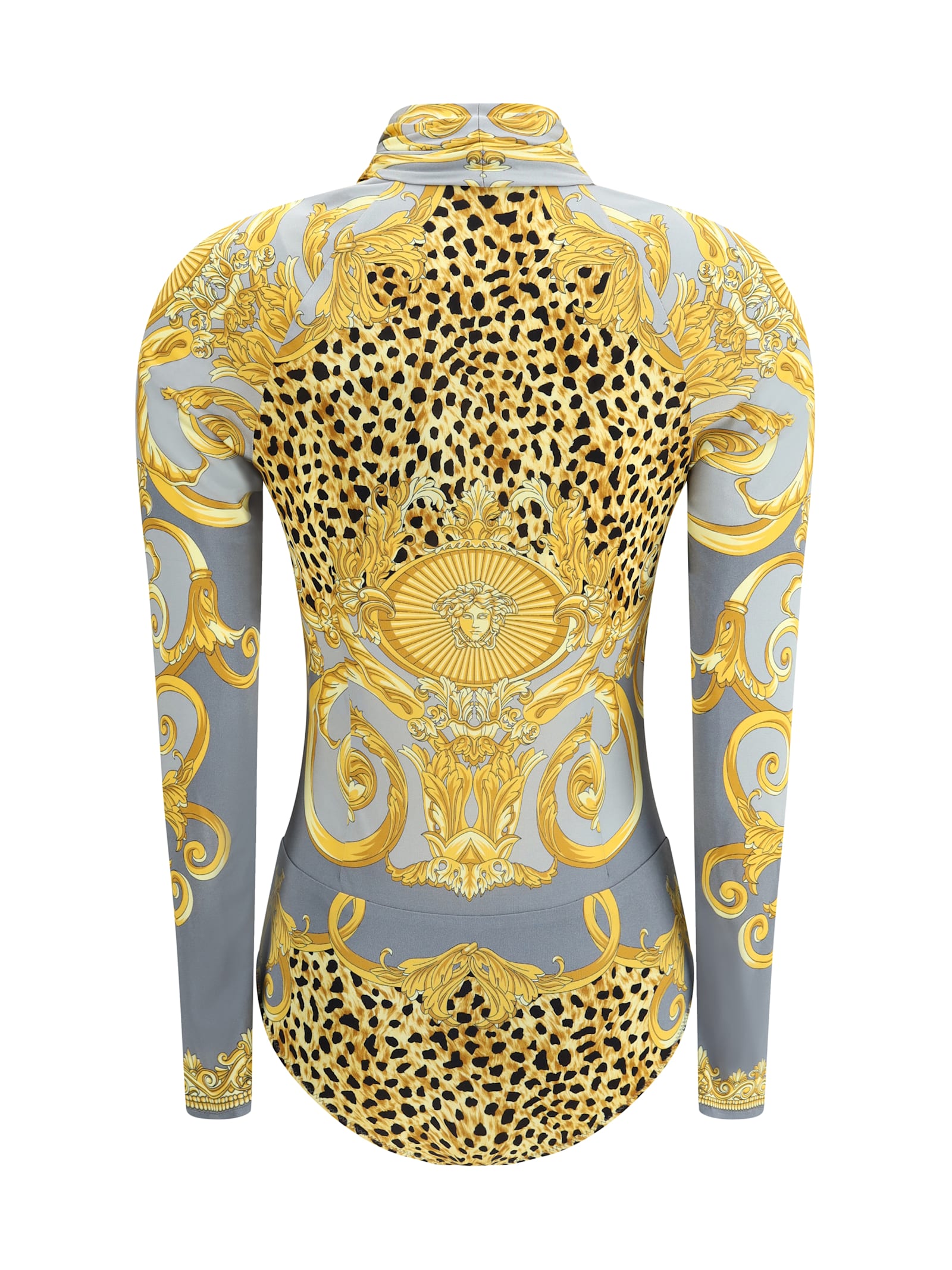 Versace Leopard Draped Bodysuit In Yellow