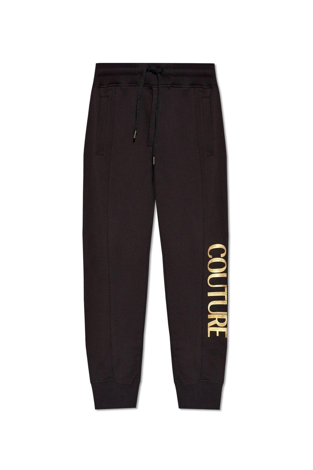 Shop Versace Jeans Couture Logo Printed Drawstring Track Pants In Black