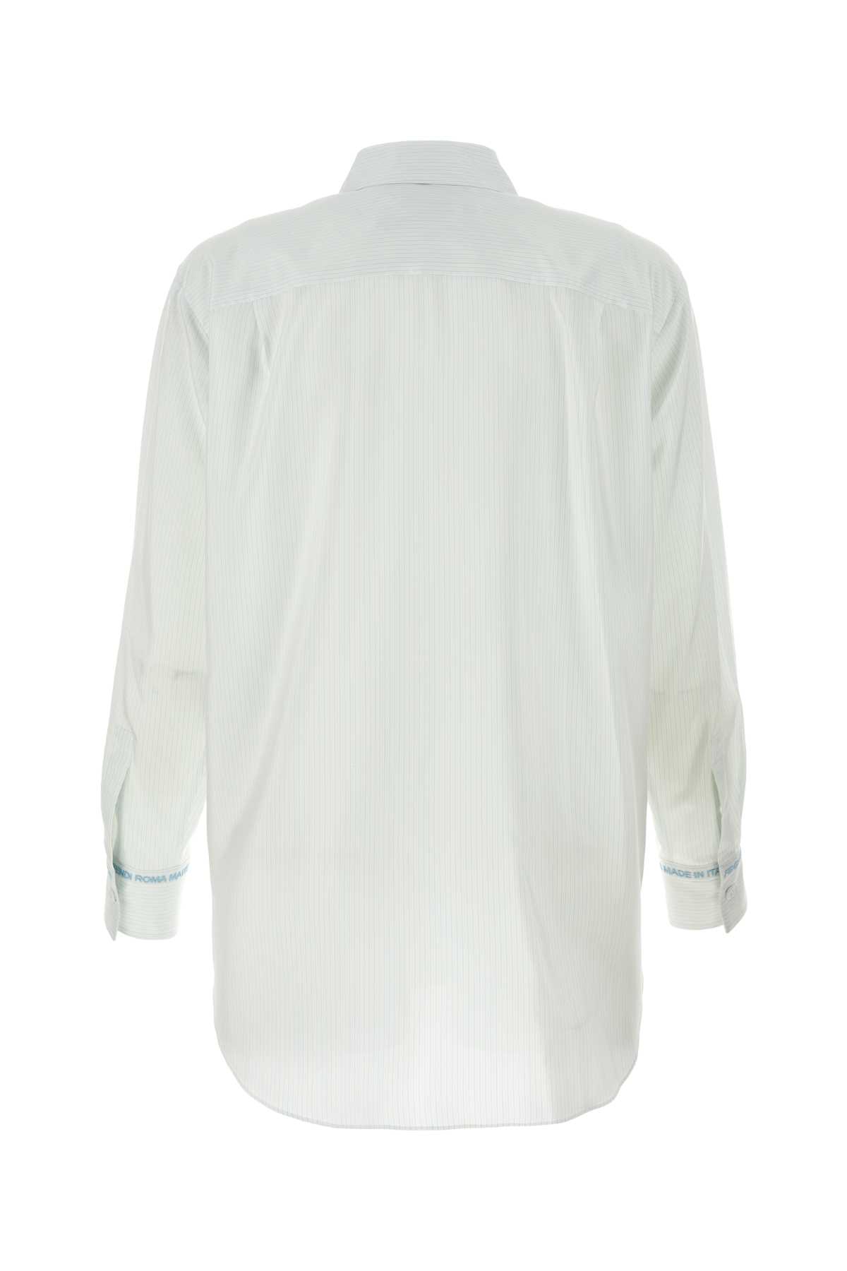 Shop Fendi Embroidered Silk Shirt In Lightblue