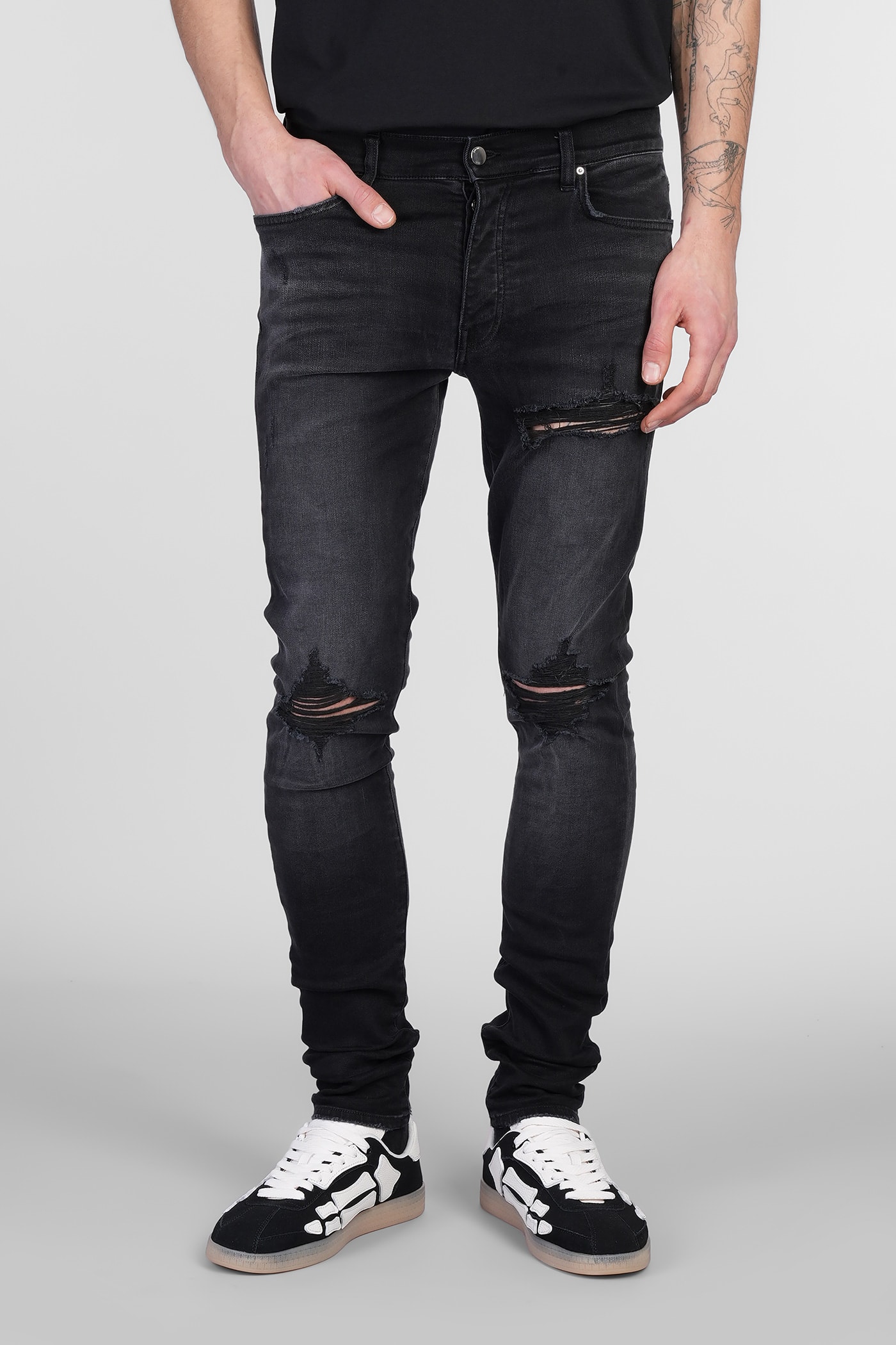 Amiri Stretch Denim Jeans Distressed Detailing In Black