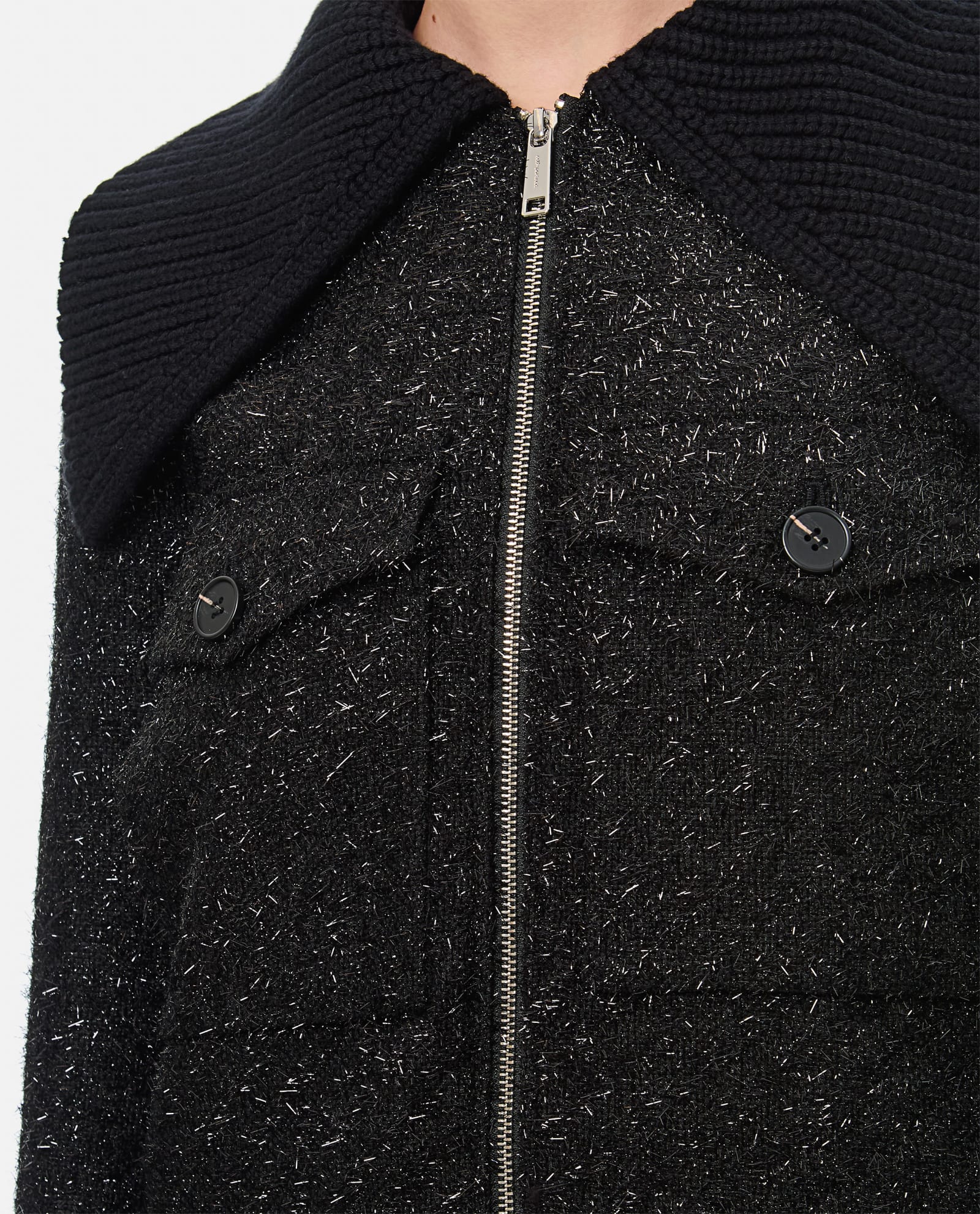 Self-portrait Black Tinsel Boucle Bomber Jacket-6 Nd Self Portrait Female In Black