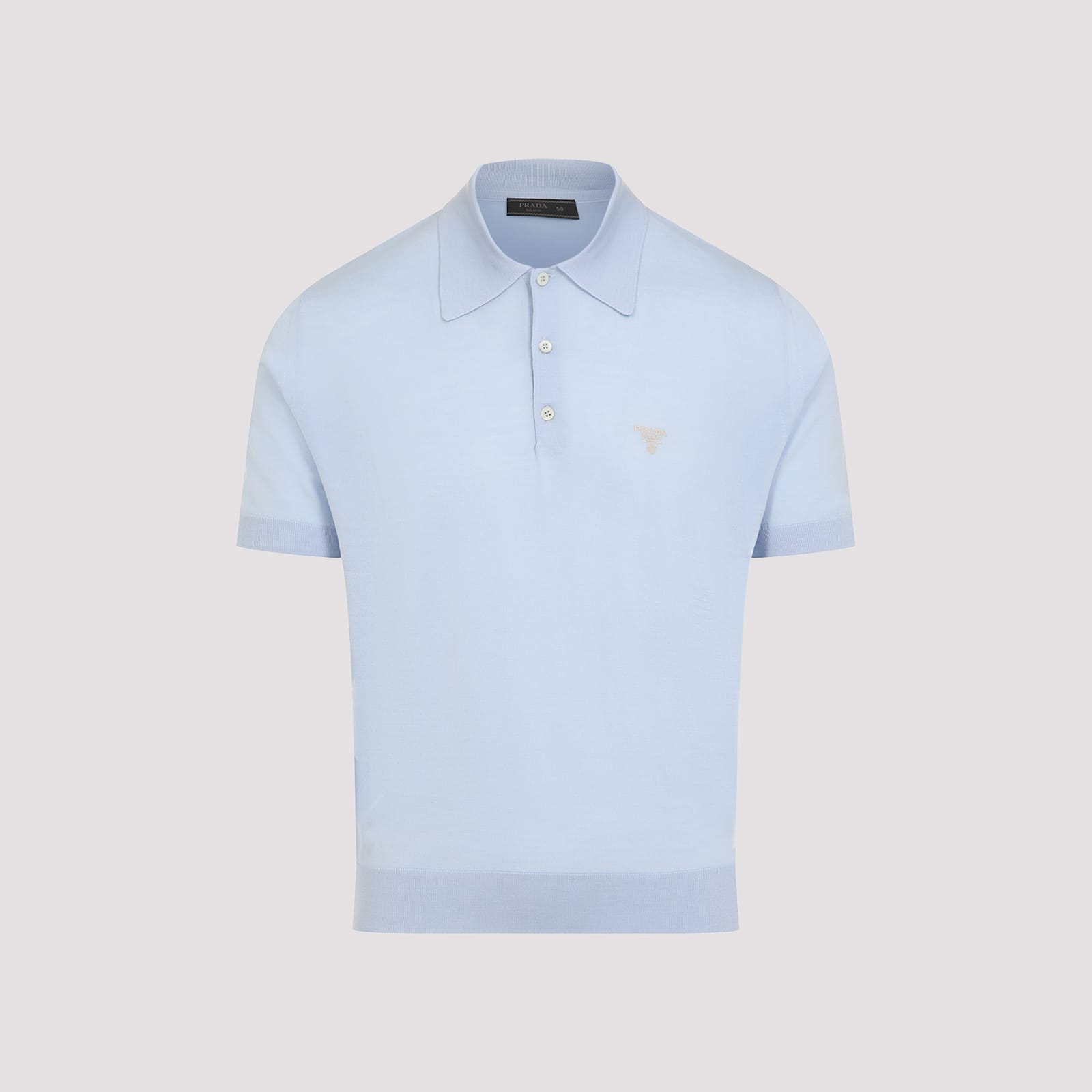 Prada Short-sleeved Wool Polo T-shirt In Cielo