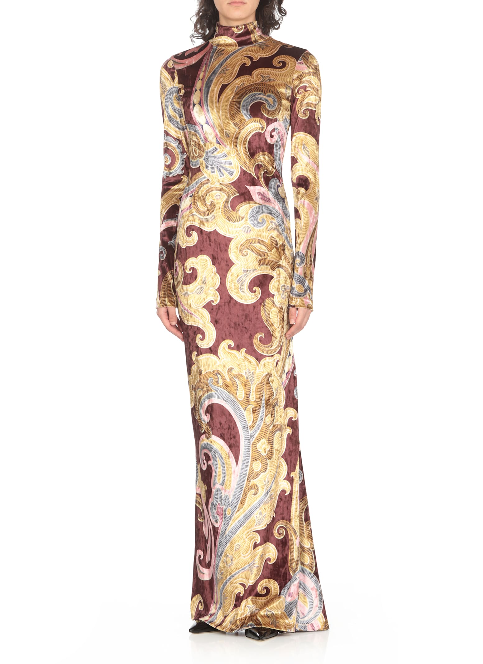 Shop Etro Velvet Dress In Brown