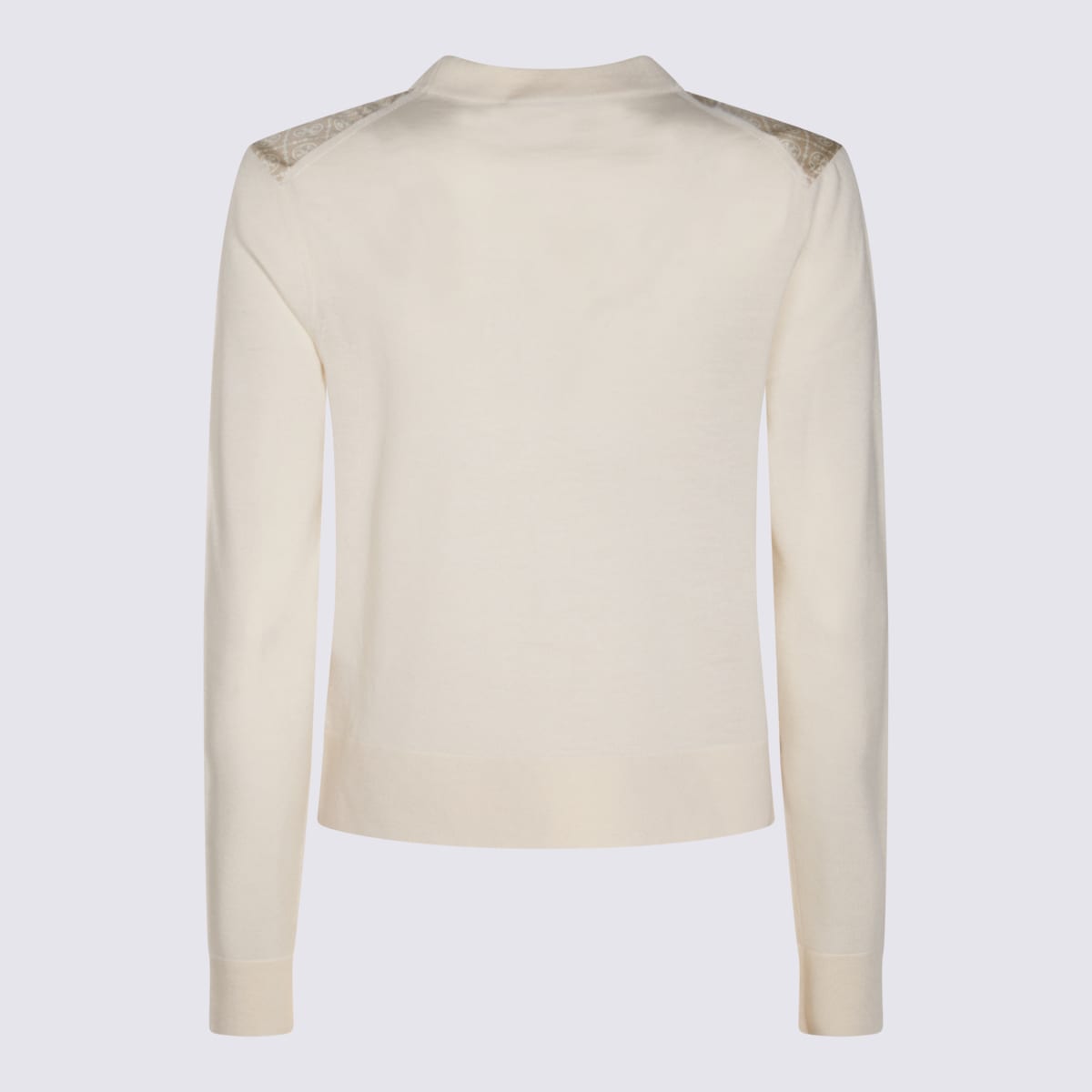 Tory Burch Silk And Wool Cardigan With Logos In French Cream / Gold T Monogram