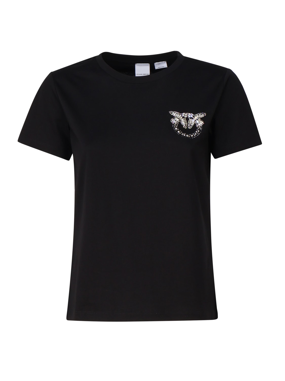 Shop Pinko Love Birds Mini Logo Embroidery T-shirt In Black