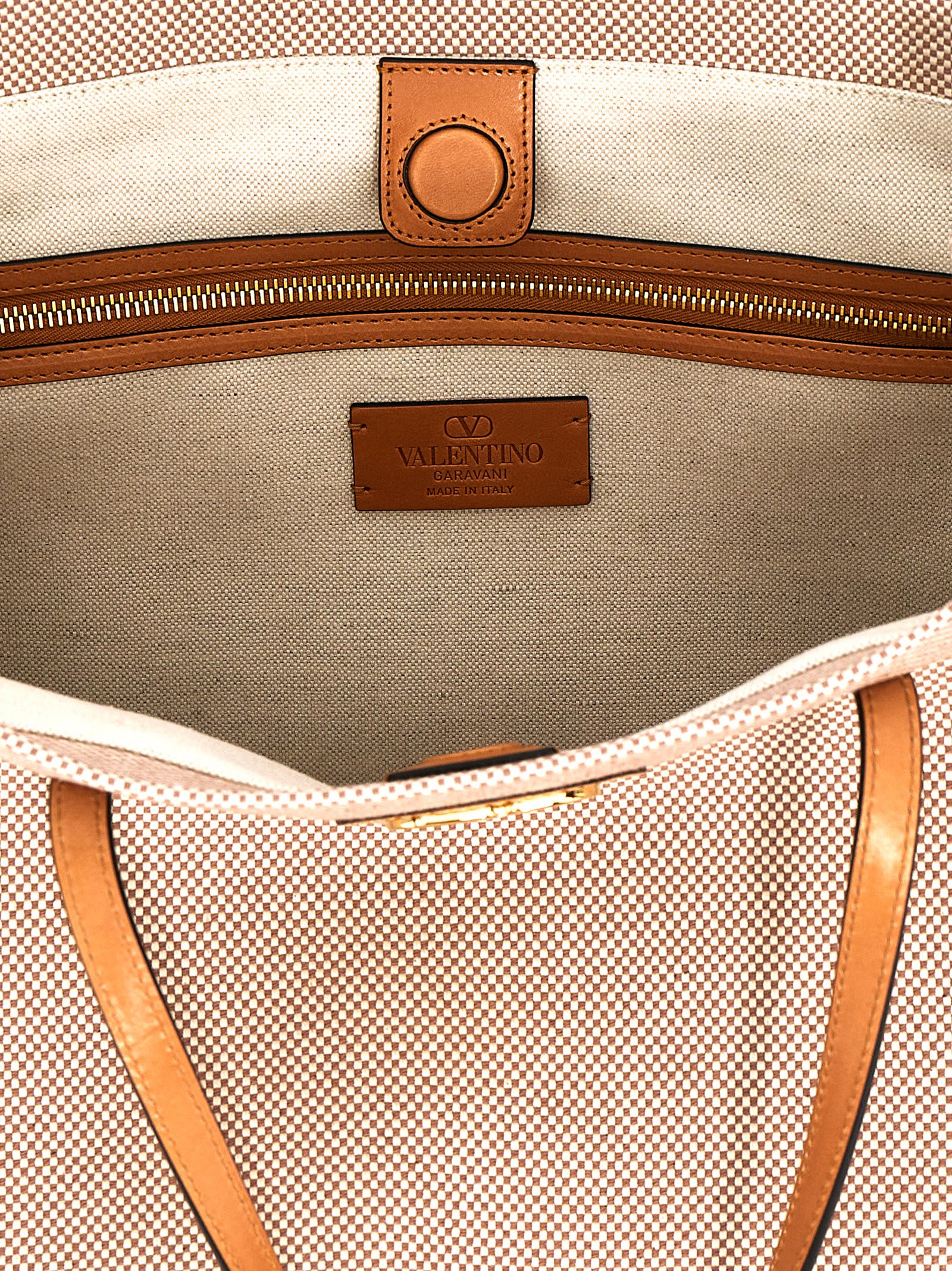 Valentino Antibes Big Shopping Bag With Adjustable Side Straps In Beige