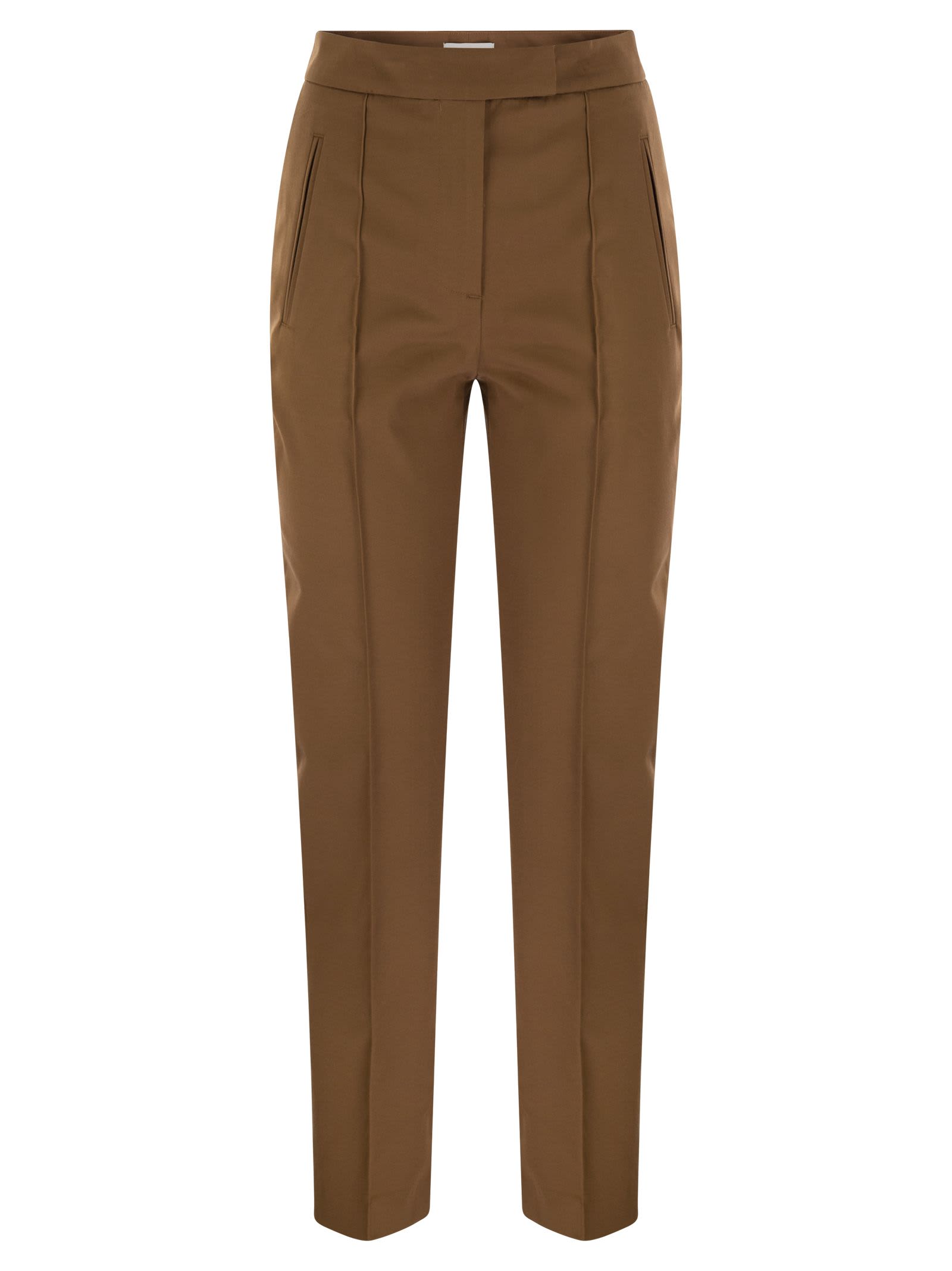 Pt01 Frida - Cotton And Silk Trousers With Pleat In Brown