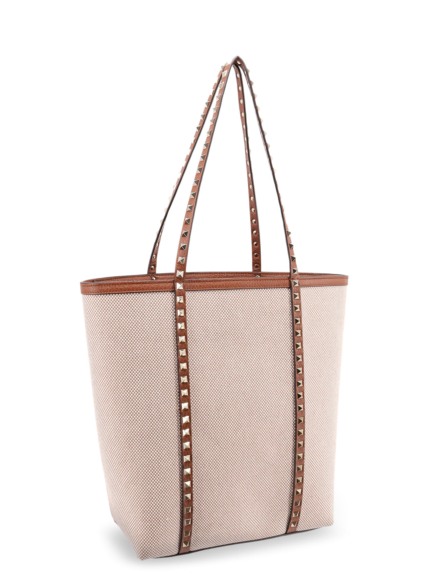 Valentino Leather And Canvas Shoulder Bag With Iconic Studs In Black