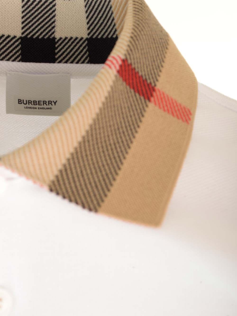 Burberry Check-collar White Polo Shirt With Three-button Placket