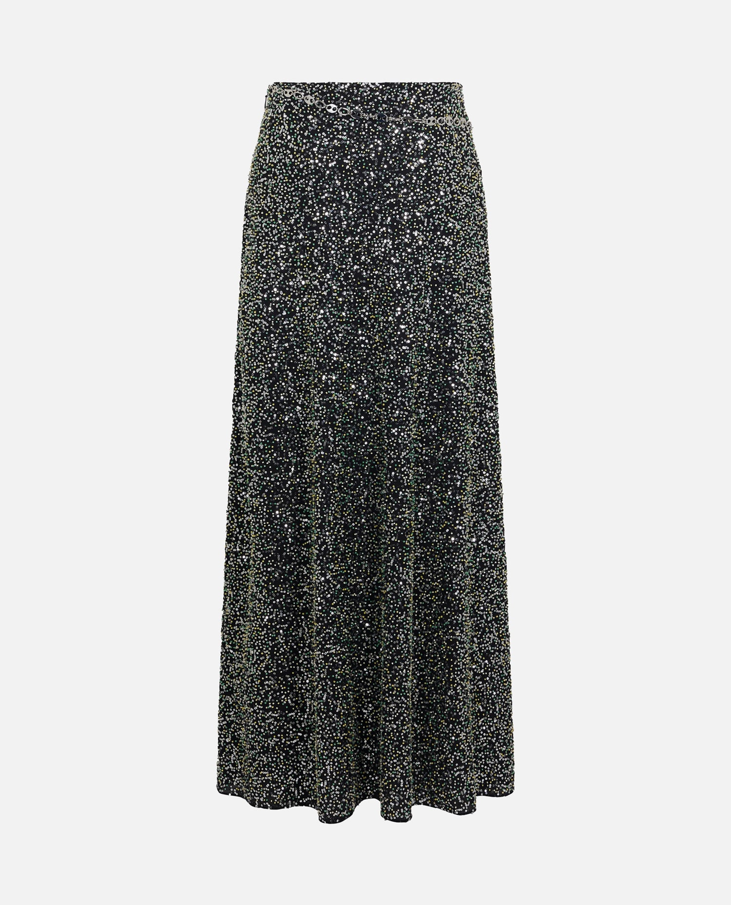 Rabanne Black Sequin Maxi Skirt In Gray
