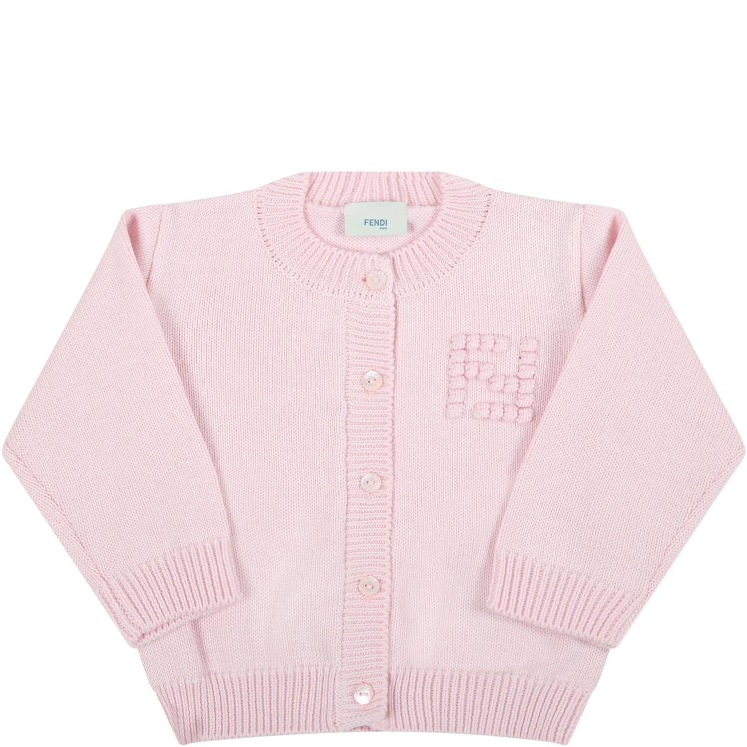 Fendi Pink Cardigan For Baby Girl With Embroidered Logo