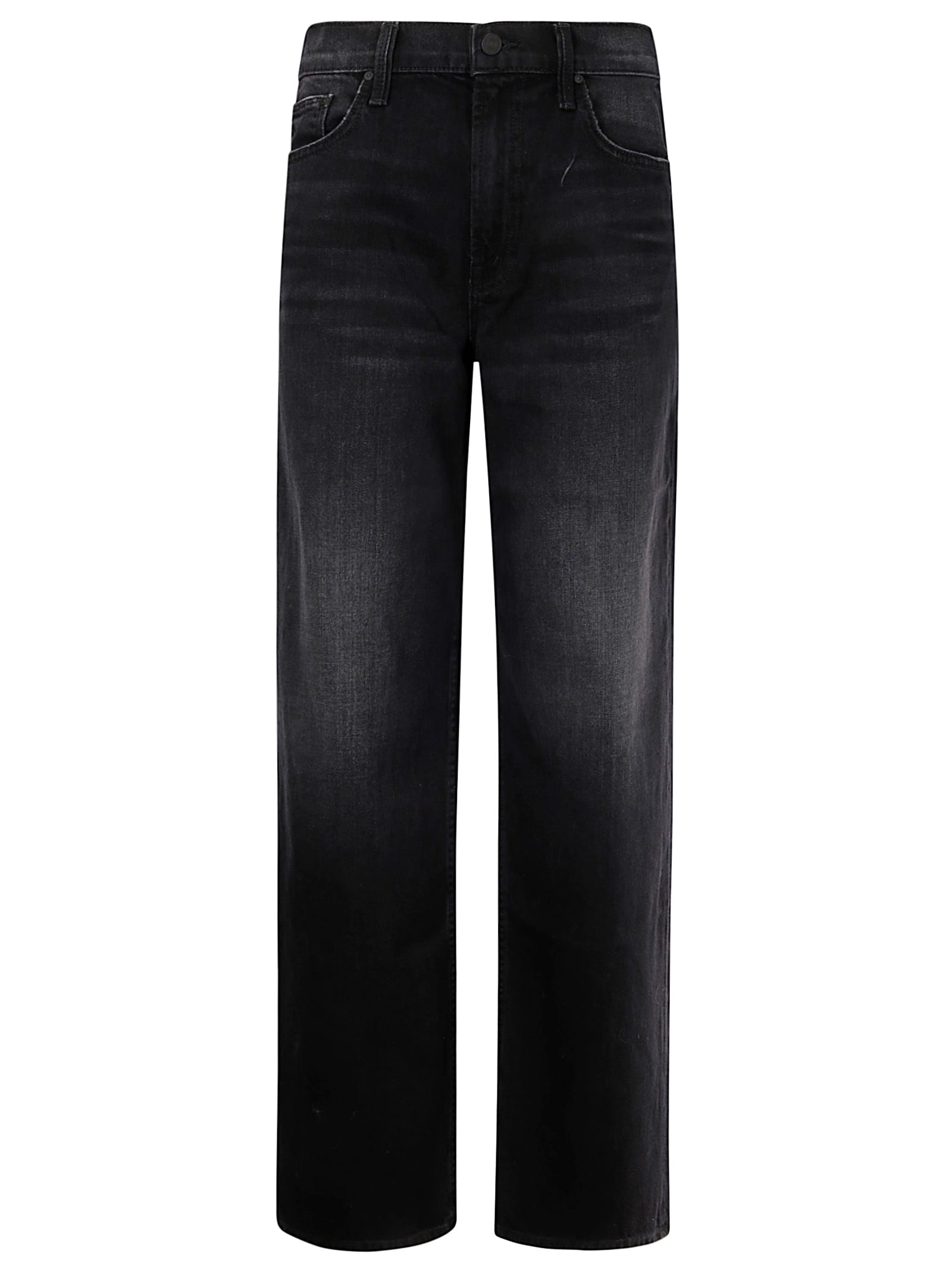 Mother Patch Pocket Rambler Zip Sneak Vroom Wide Straight Leg Jean In Black Magic