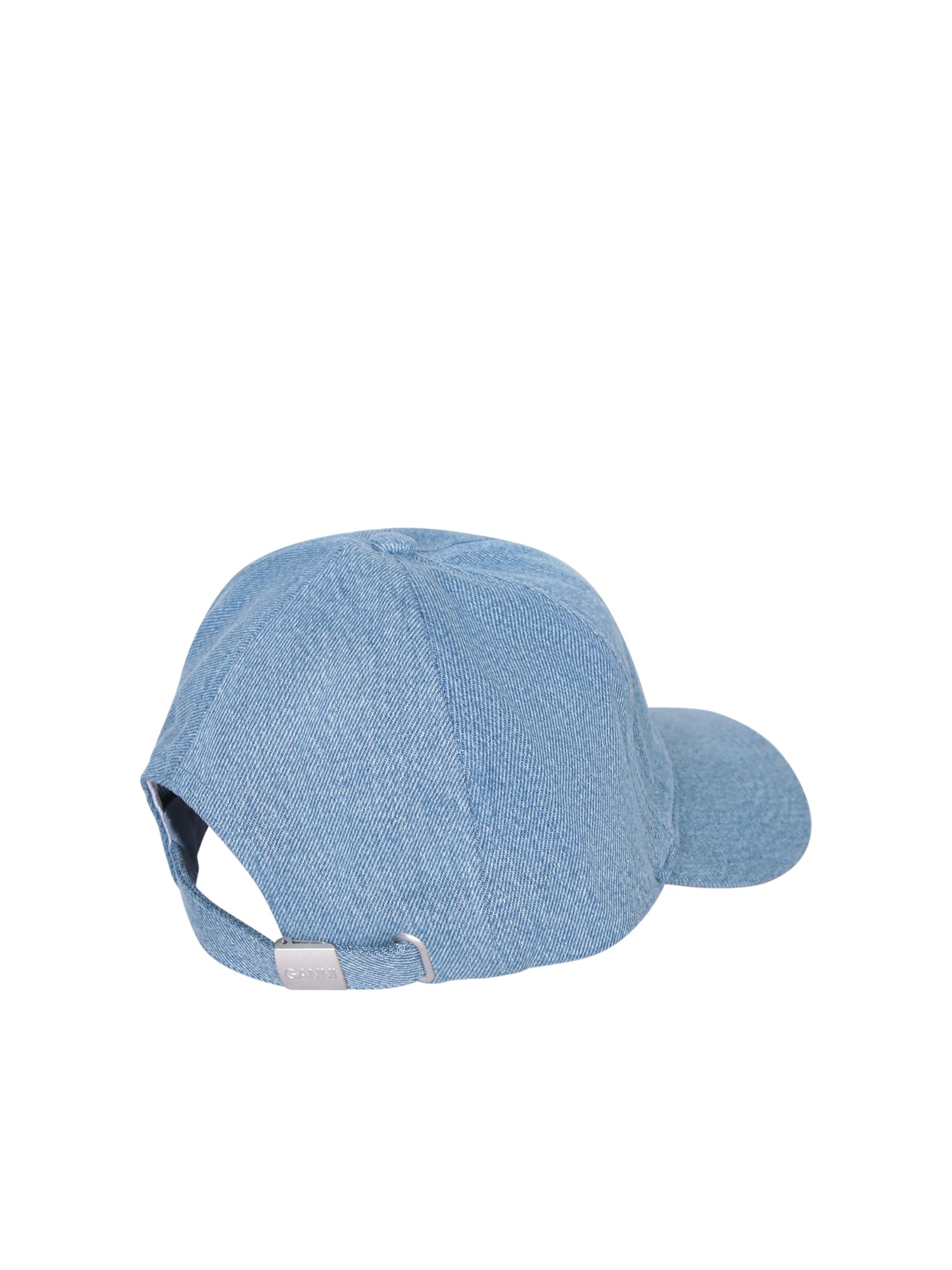 Shop Ganni Denim Baseball Cap In Blue