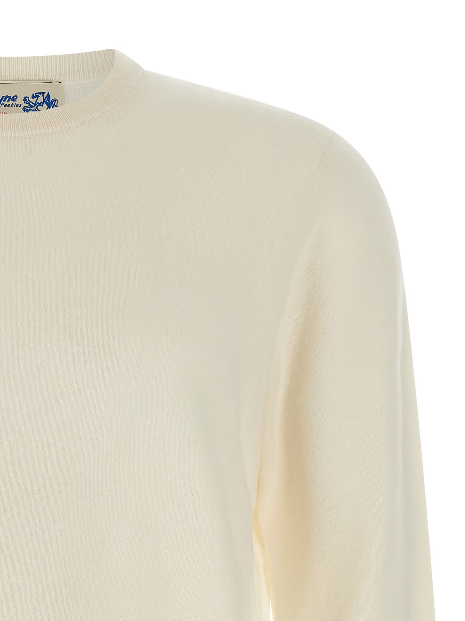 Ballantyne Cashmere Crew Neck Sweater With Long Cuffed Sleeves In White