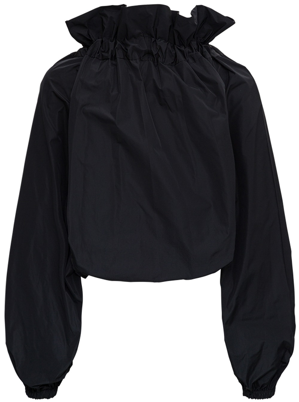 Shop Patou Gros Grain Top With Gathered Collar In Nero
