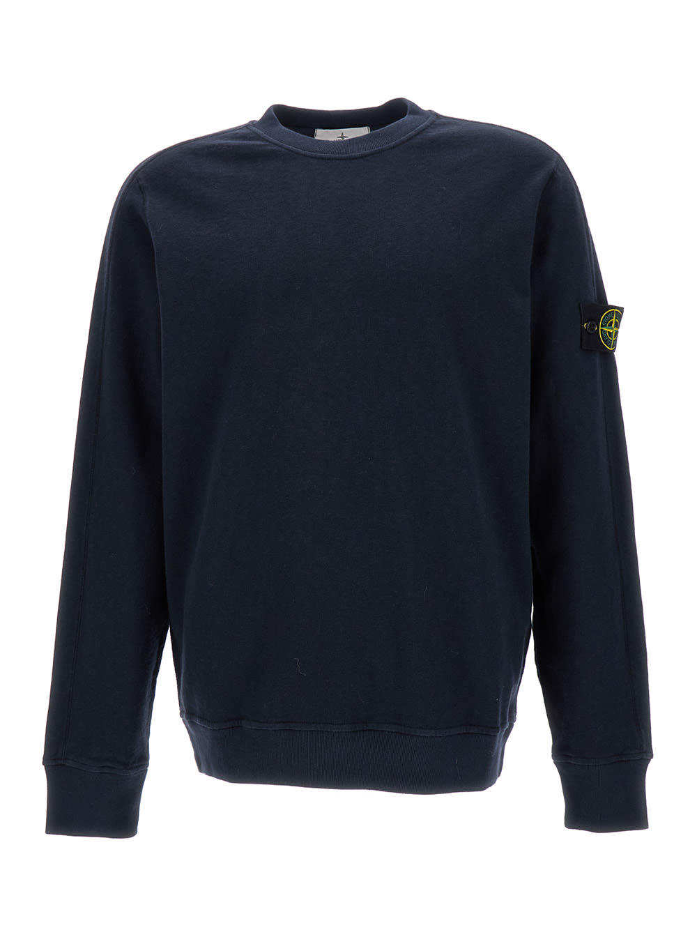 Stone Island Blue Crewneck Sweatshirt With Logo Patch In Cotton Man In Blu