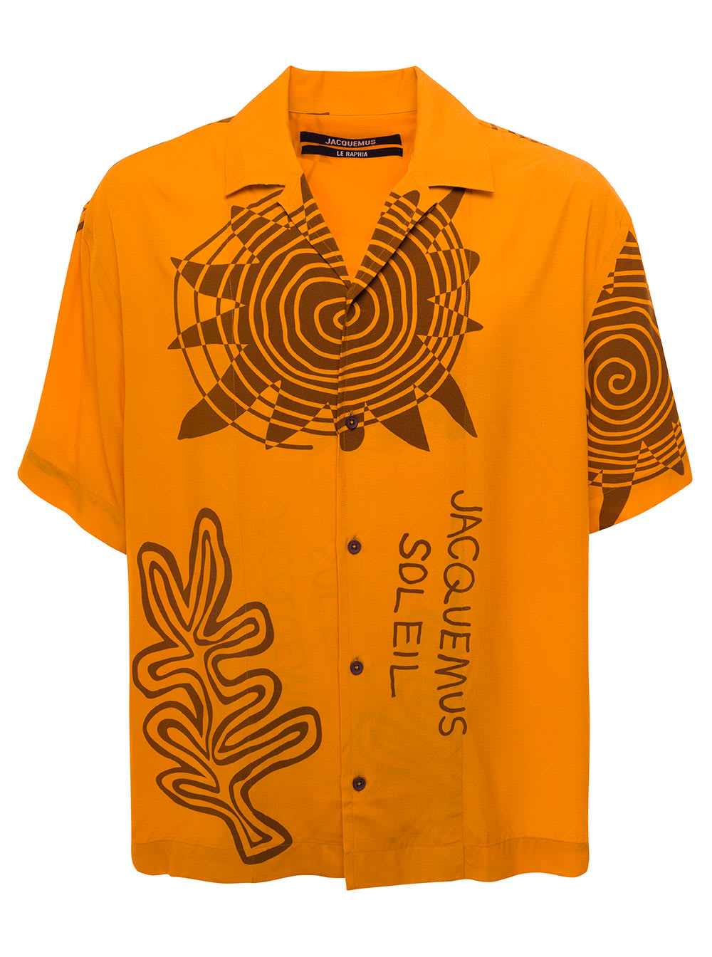 JACQUEMUS LE CHEMISE JEAN ORANGE BOWLING SHIRT WITH GRAPHIC PRINT IN VISCOSE MAN