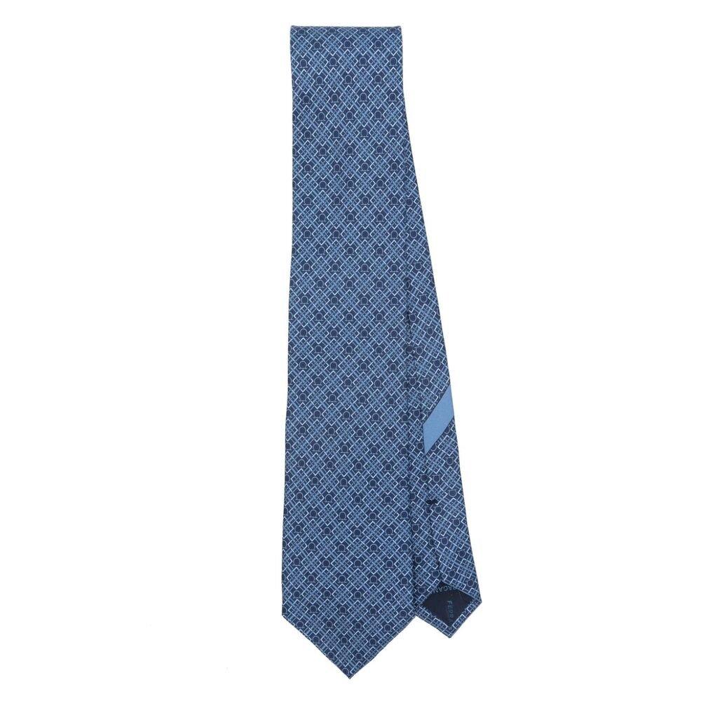 Shop Ferragamo Check Gancini Printed Tie In Blue