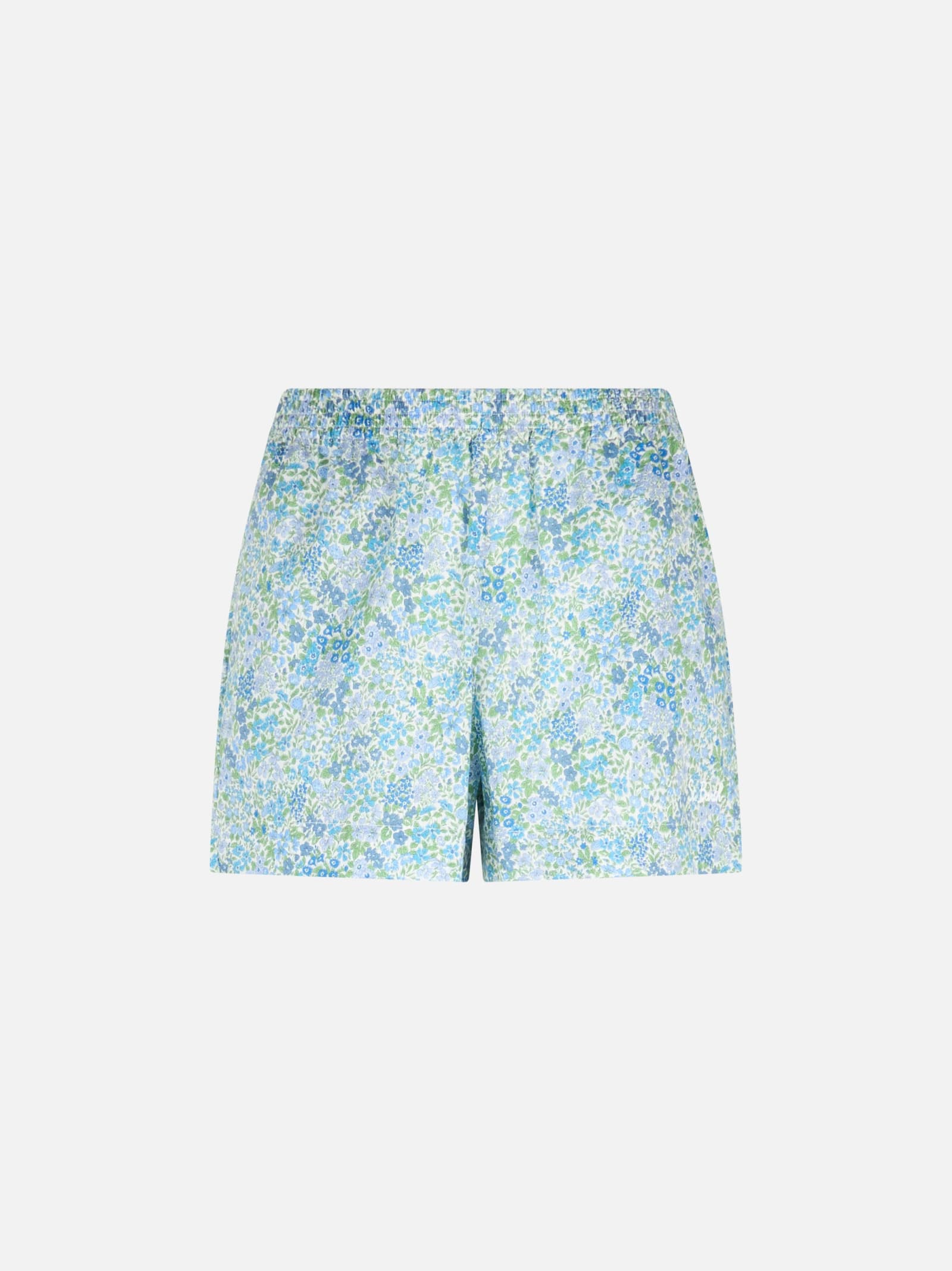 Mc2 Saint Barth Woman Cotton Joanna Luise Pull Up Shorts Meave Made With Liberty Fabric In Sky