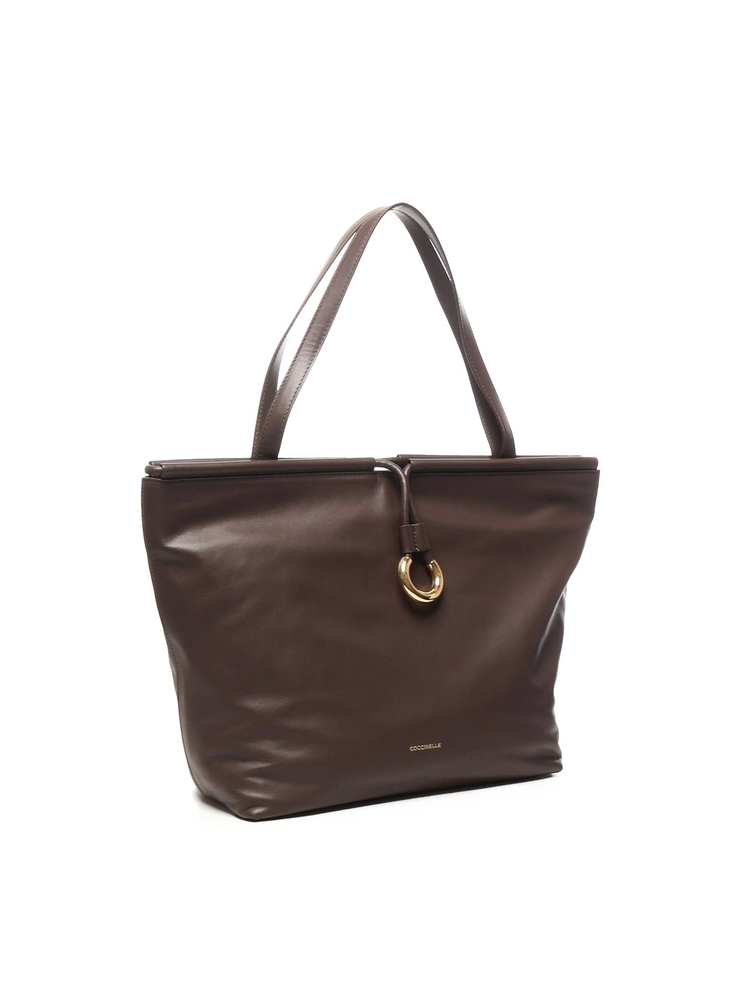 Coccinelle Ring-detail Leather Shoulder Bag In Brown