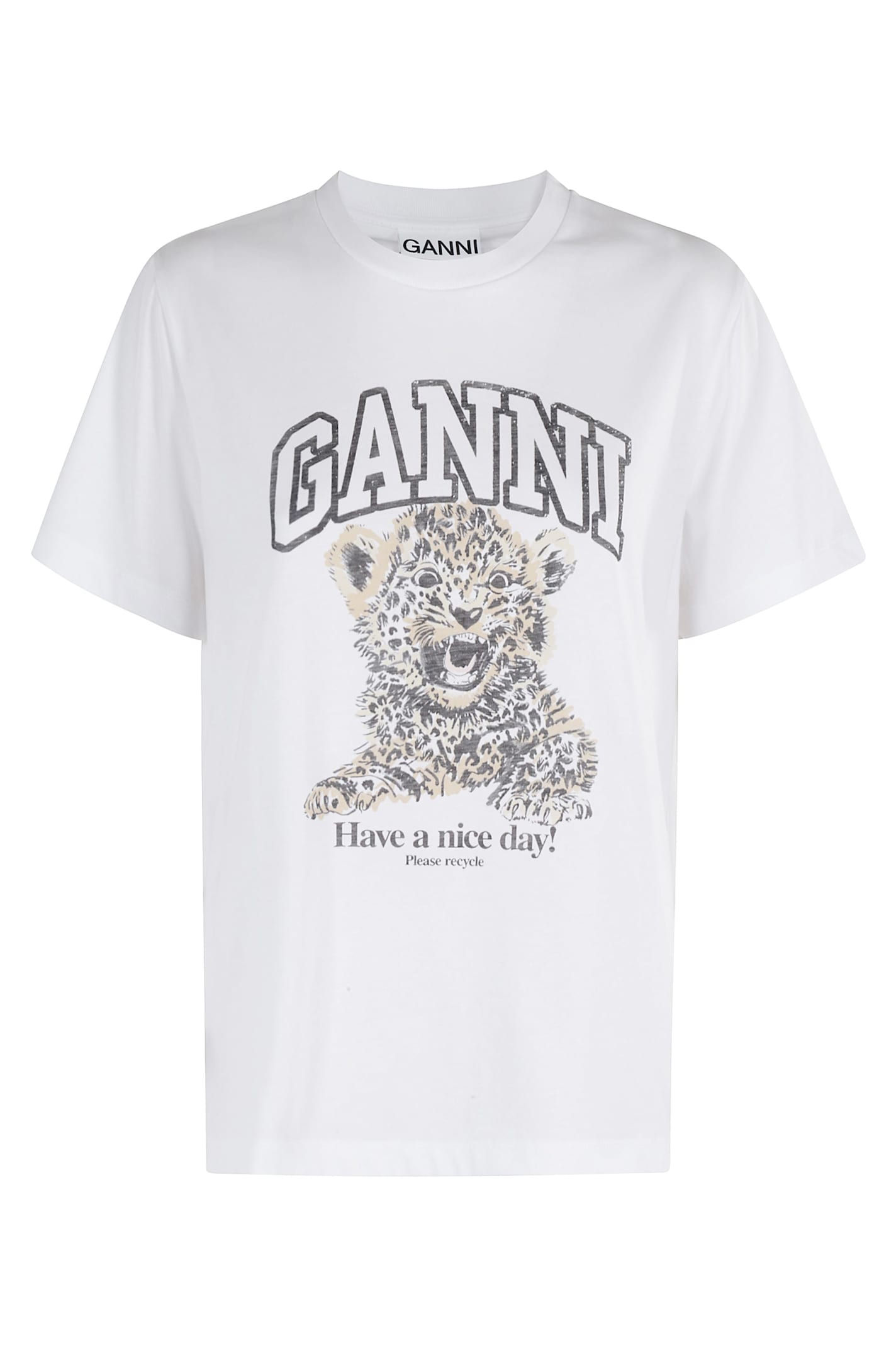 Ganni Leopard Print Relaxed Jersey T-shirt In White