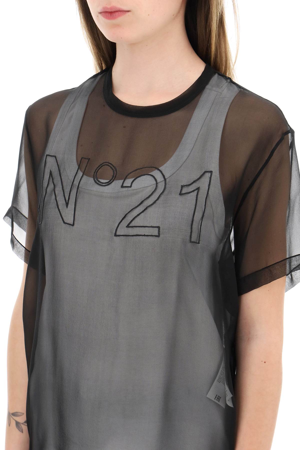 Shop N°21 Georgette T-shirt With Logo In Nero (black)