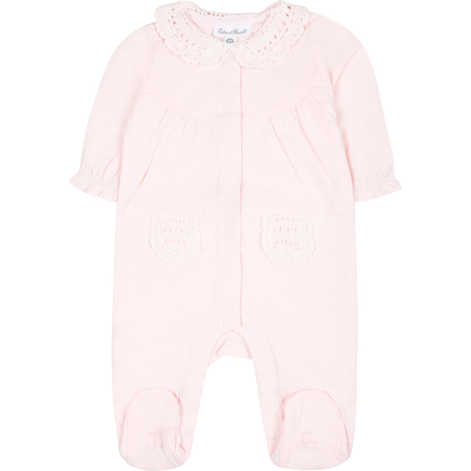 Shop Tartine Et Chocolat Pink Babygrown For Baby Girl With Macramé Lace