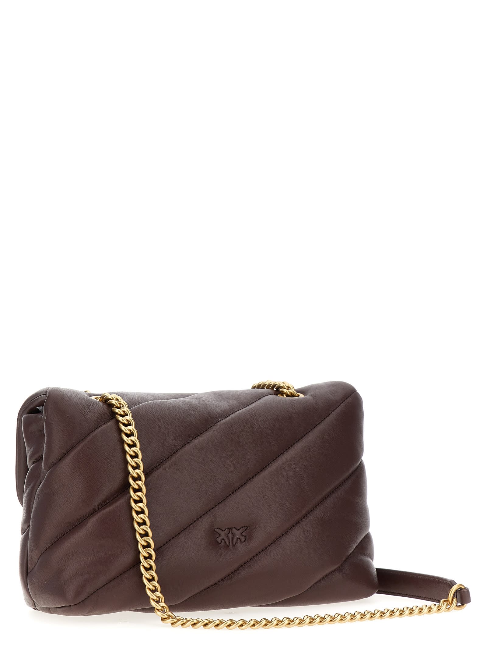 Shop Pinko Love One Classic Crossbody Bag In Brown