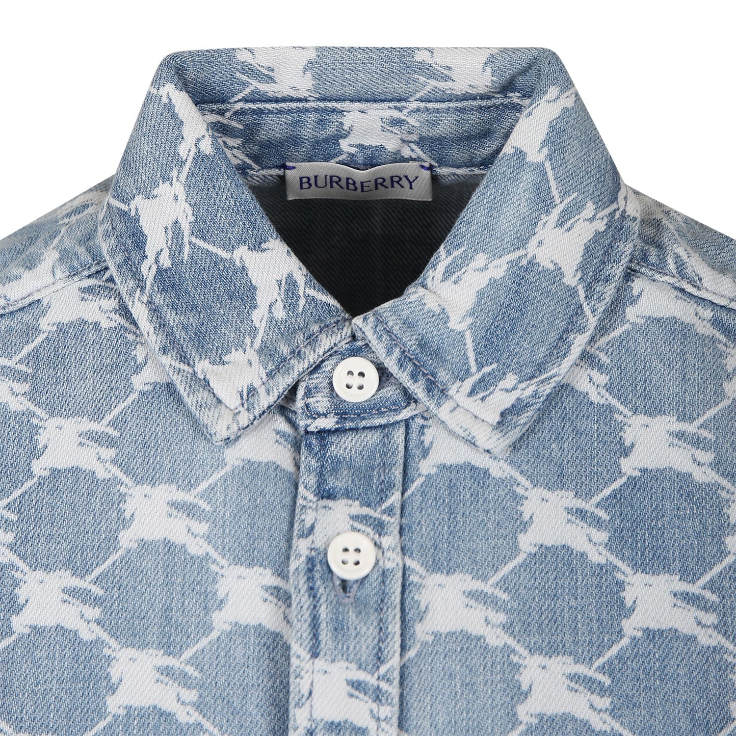Shop Burberry Denim Shirt For Boy With Iconic All-over Logo