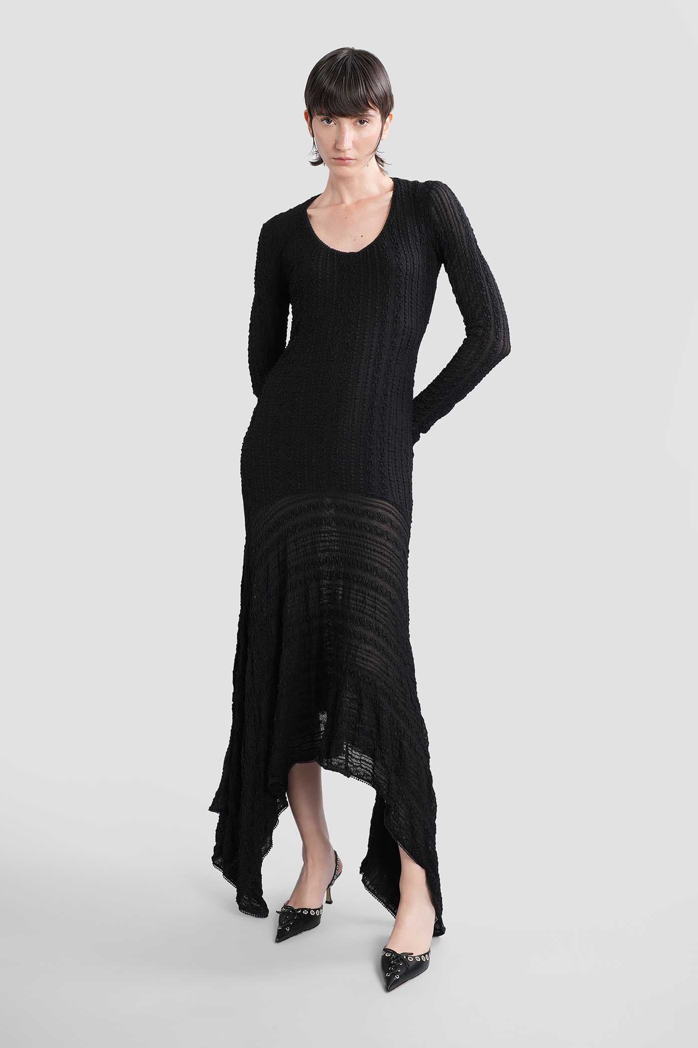 Siedres Olle Textured Asymmetric Dress In Black